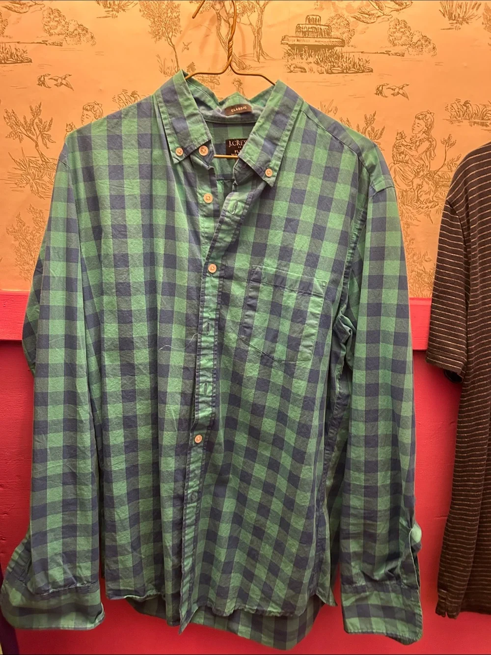 J. Crew Green and Blue Checked Cotton Button-Down Shirt